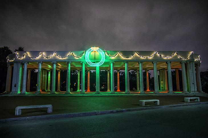 City Park’s Peristyle, built in 1907, gets contemporary decorations during the Celebration in the Oaks light display.
