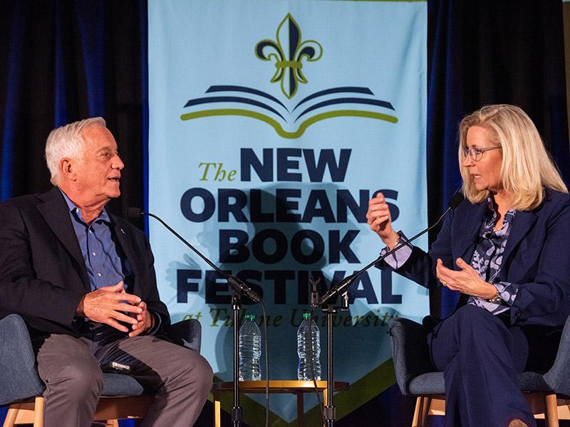 Former U.S. Representative for Wyoming Liz Cheney spoke with Festival Co-Chair Walter Isaacson, Leonard Lauder Professor of American History and Values at Tulane, at a packed session titled “Oath and Honor.”