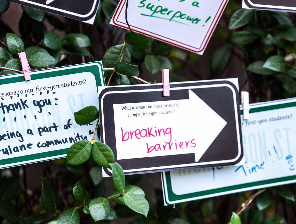 A handwritten sign at Tulane's celebration of First-Gen Day 