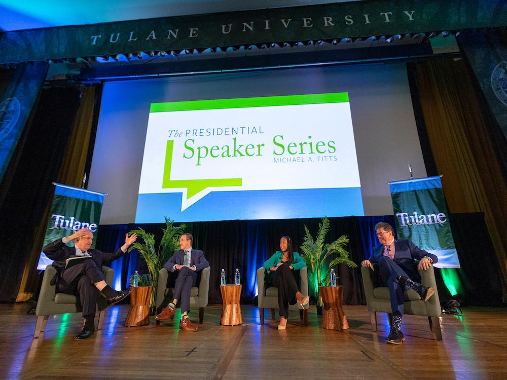 President Michael A. Fitts and guests at Presidential Speaker Series