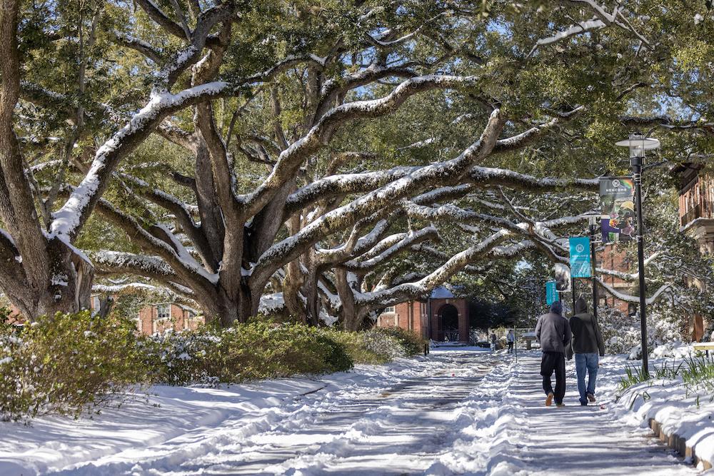 Uptown campus in snow and sun