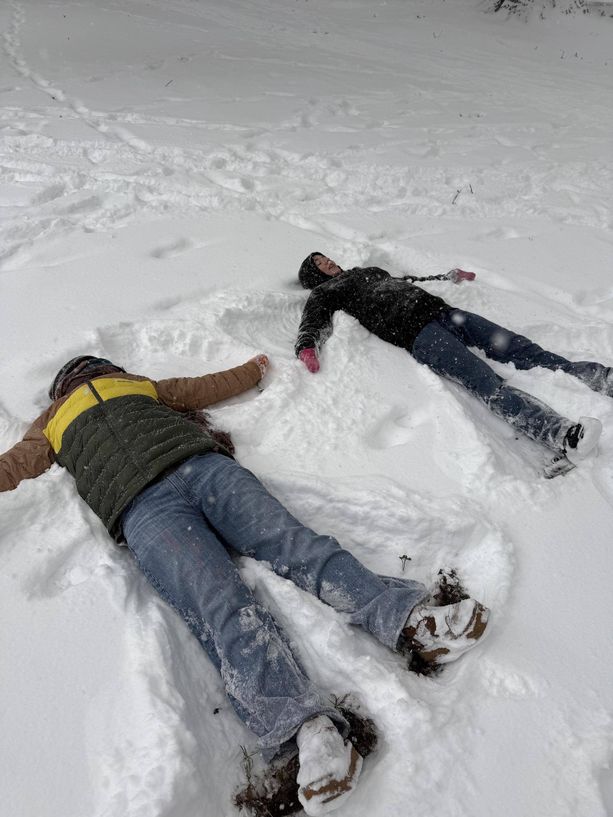 Students make snow angels