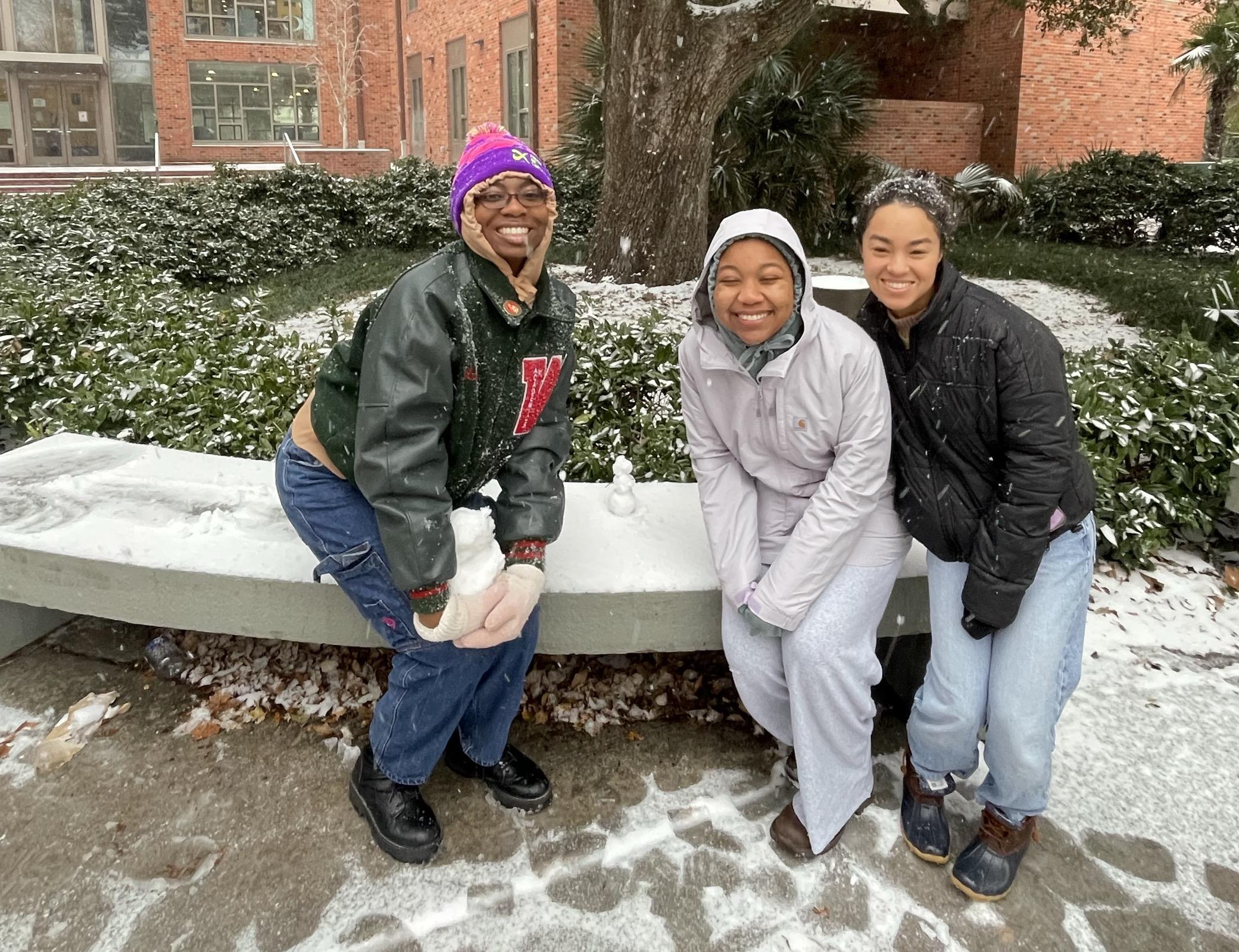 Students build a snowman