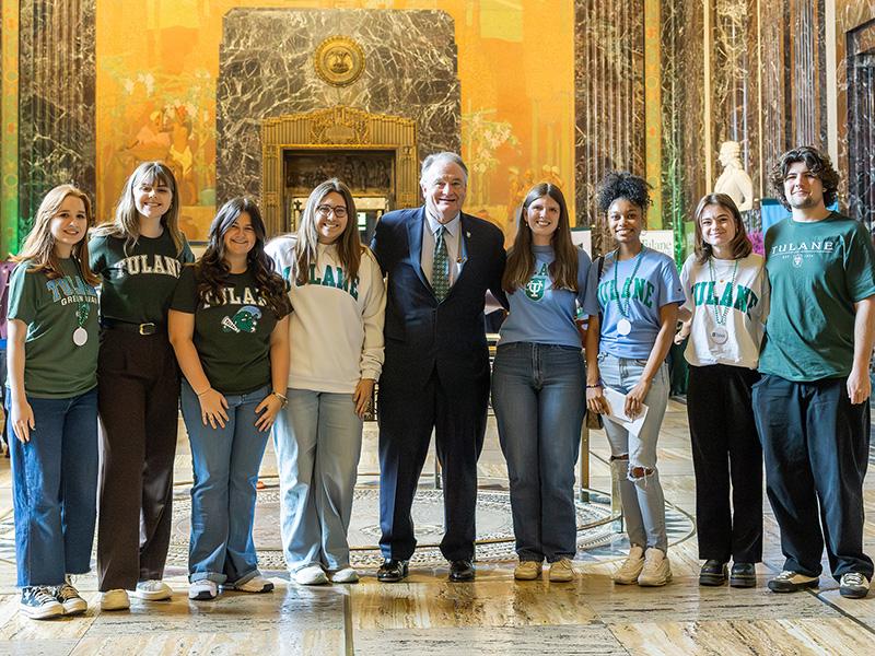 President Fitts with students at the Capitol.