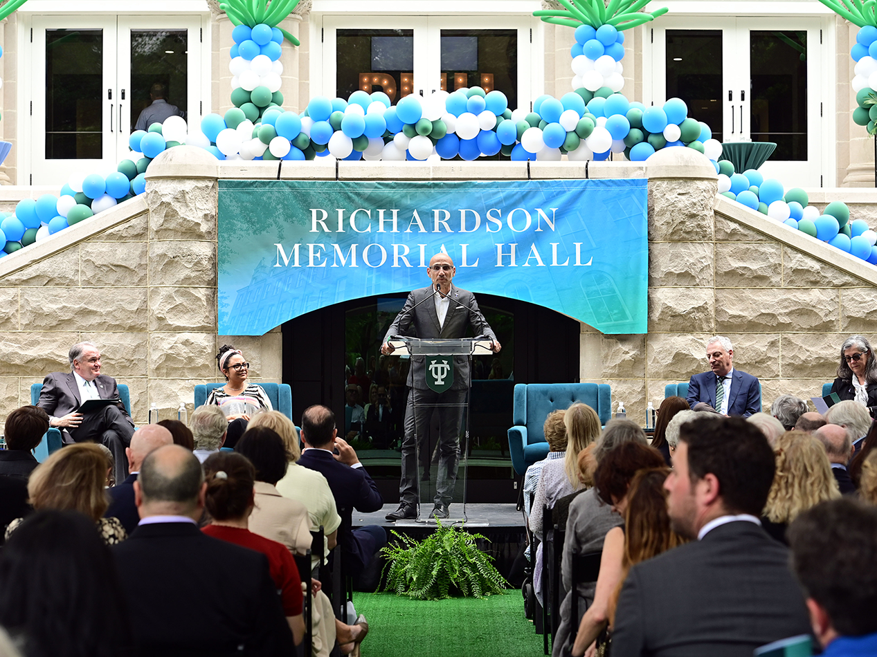 Tulane celebrates reimagined Richardson Memorial Hall Dean Inaki Alday in front of Richardson Memorial Hall