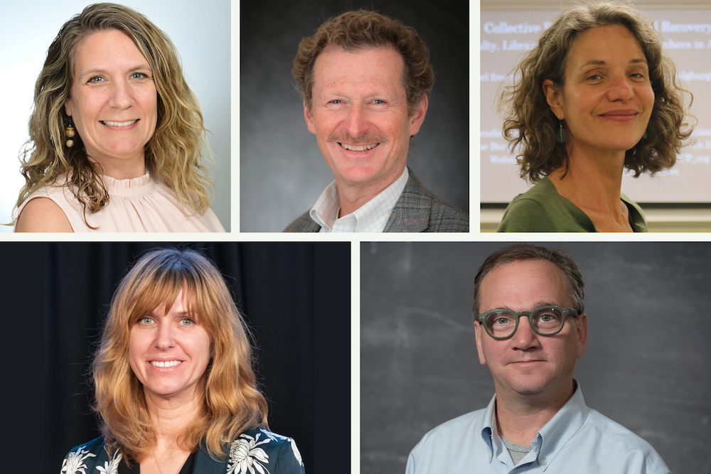 Five smiling professional headshots: three women, two men.