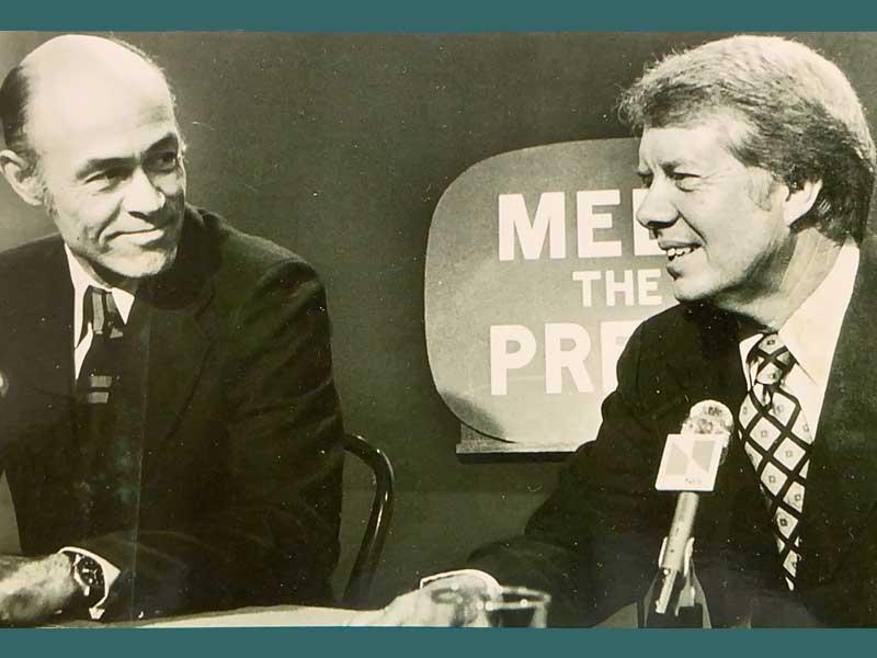 Bill Monroe (left), interviewing President Jimmy Carter for the NBC News program “Meet the Press,” 1977.