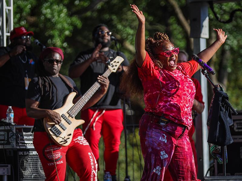 Tarriona “Tank” Ball leads Tank and the Bangas during their set to close out Crawfest. 