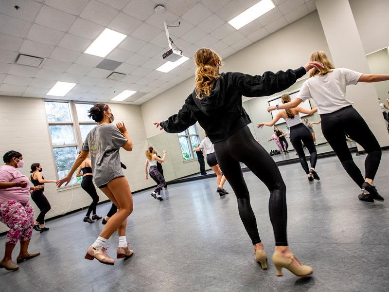 The energy level was high on the first day in Jerisse Grantham’s Tap 3 dance class in McWilliams Hall.