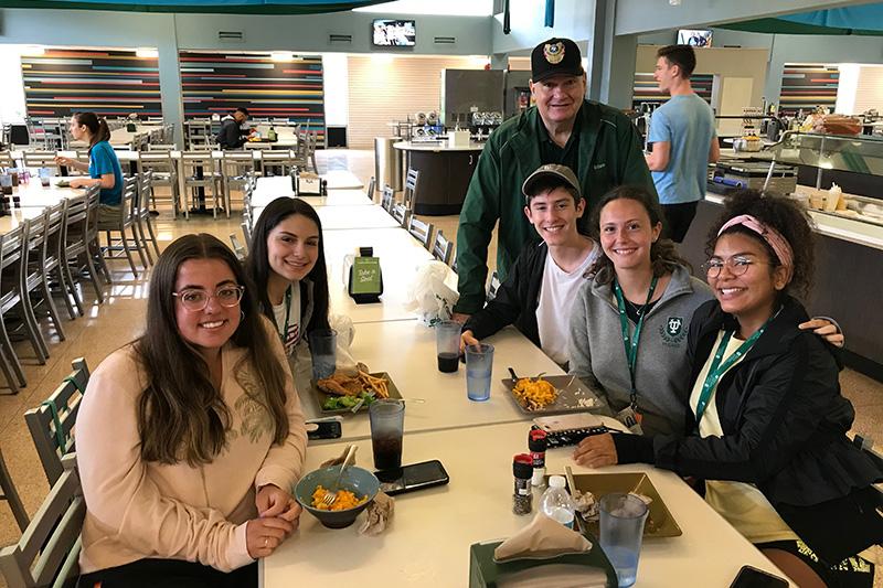 President Fitts greets students before Hurricane Barry