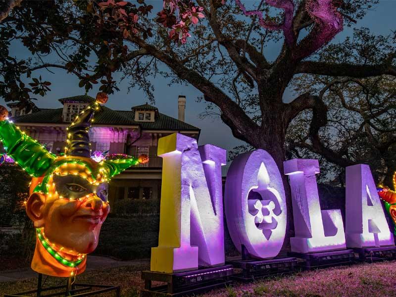 Jill and Avie Glazer’s NOLA pride is on full display in the front yard of their St. Charles Ave. home.