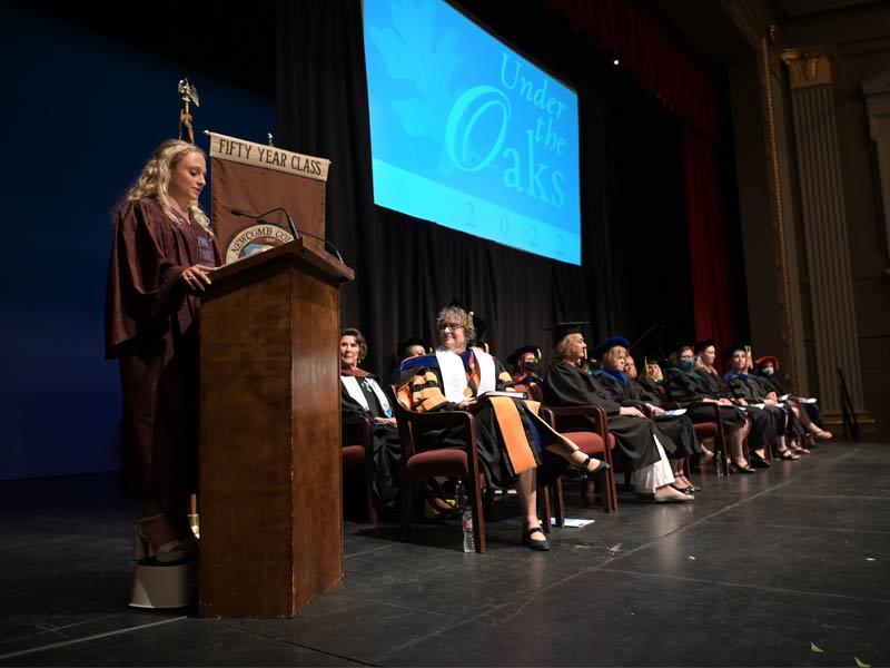 Lily Mae Lazarus, graduating senior who majored in international relations and Middle Eastern Studies, addressed the graduates, while paying homage to the Class of 1972. 