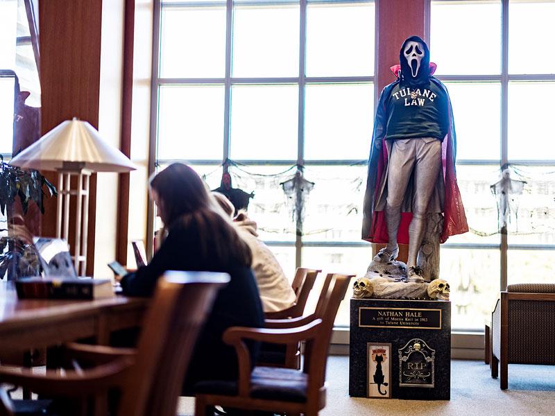 Tulane Law School Reading Room, dressed for Halloween