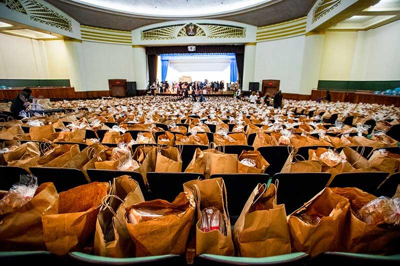 McAlister Auditorium staged as food distribution site for students for Hurricane Sally