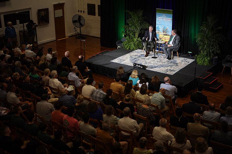 Gen. Stanley McChrystal and President Fitts in conversation at ROTC Building