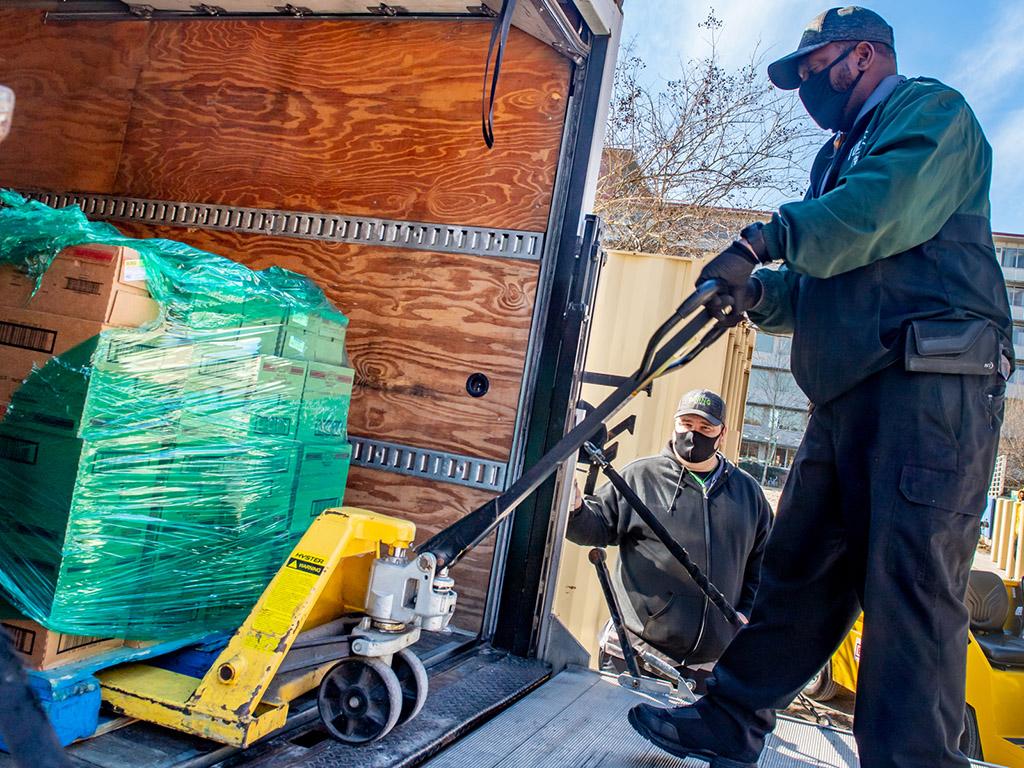 The truck is loaded during a donation to Second Harvest from Tulane Dining  