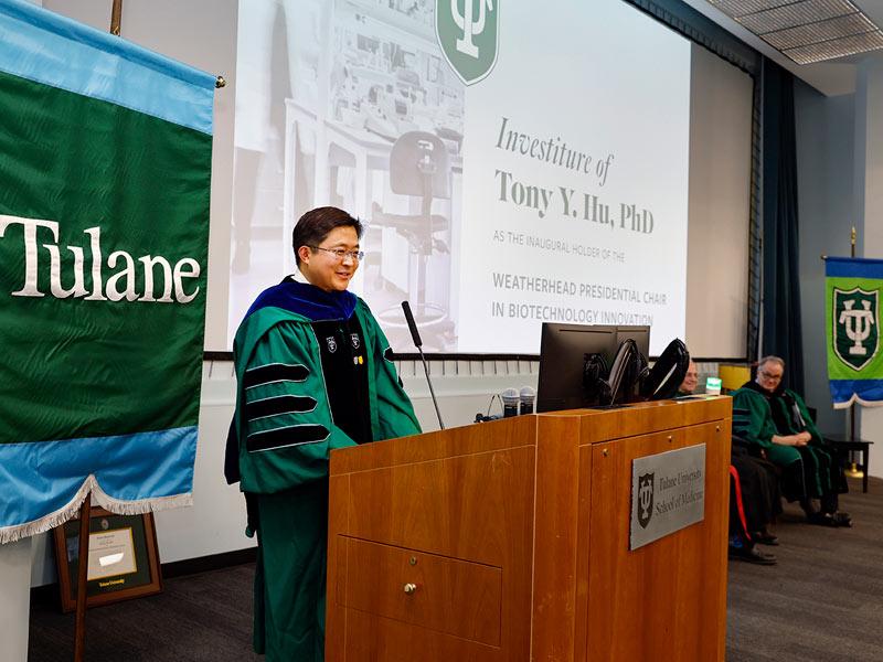 Tony Hu is formally invested in the Weatherhead Presidential Chair
