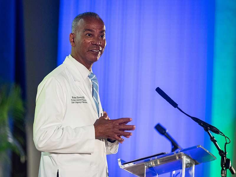 Dr. Robert S. Hoover, section chief of nephrology and hypertension at the School of Medicine, at the Class of 2026 White Coat Ceremony