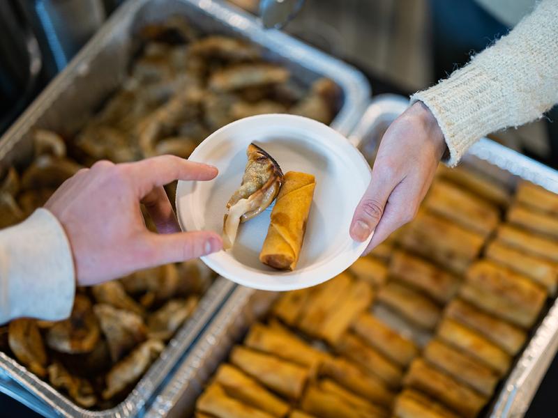 Pork dumplings and veggie spring rolls were served during the event. Assorted rice crackers were also served.