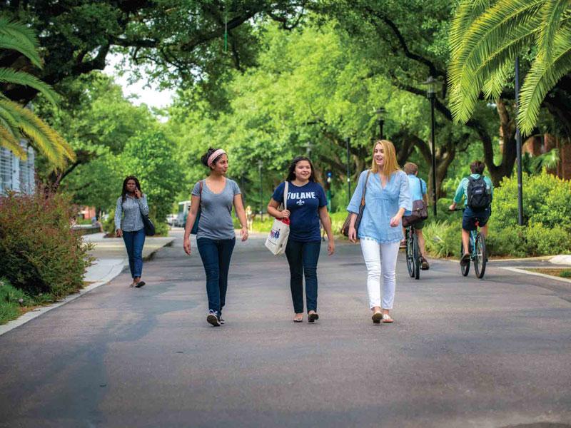 Students walk across campus