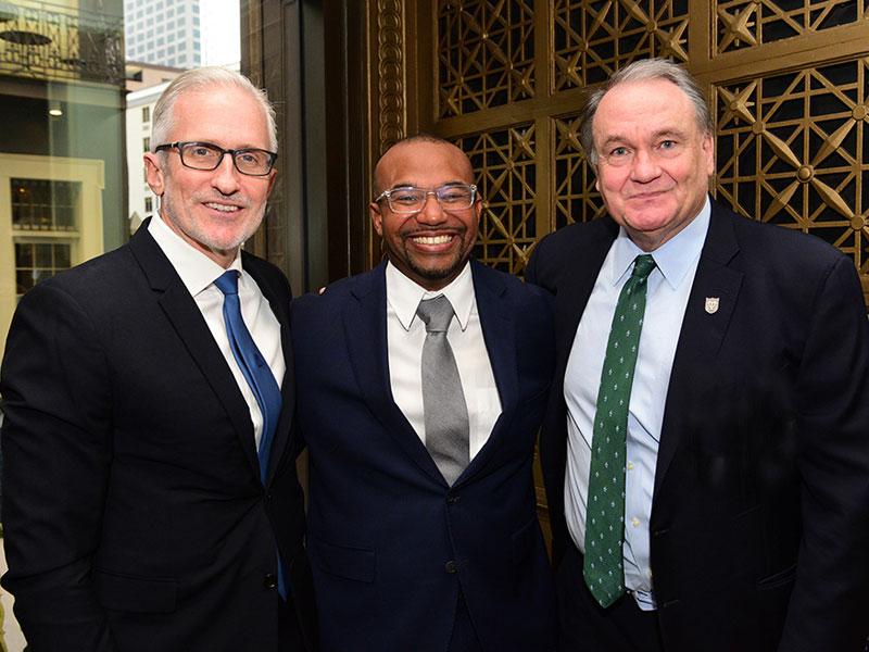 President Michael Fitts (right) joins Jim Coulter (left), executive chairman and founding partner of the global private equity firm TPG, and Daryn Dodson (center) President Michael Fitts (right) joins Jim Coulter (left), executive chairman and founding partner of the global private equity firm TPG, and Daryn Dodson (center)