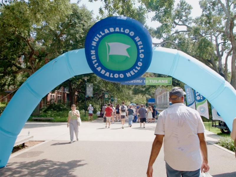 Inflatable archway on campus for Hullabaloo Hello
