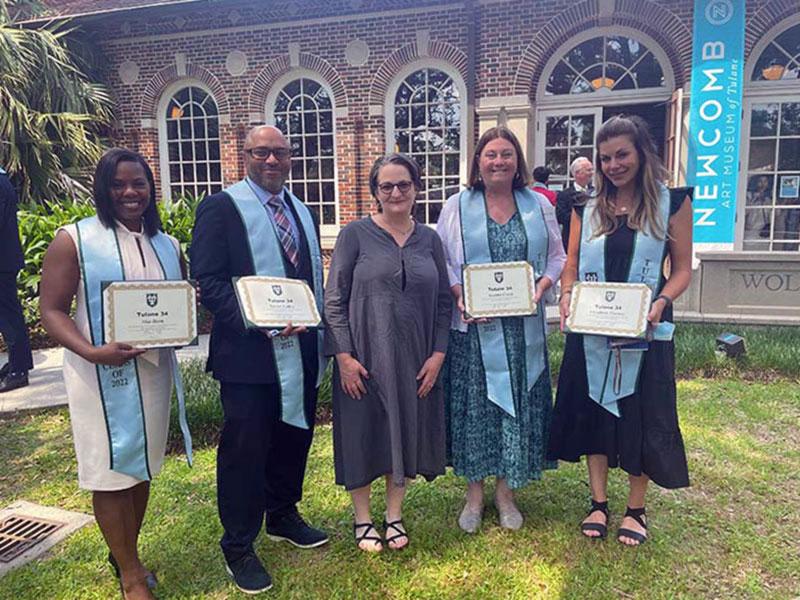 Four School of Professional Advancement graduates — (from left) Mia Blom, Xavier Calfee, Suzanna Craig and Elizabeth Tierney — were among the Class of 2022 honorees who received the Tulane 34 Award. The universitywide award recognizes 34 graduates annuall Four School of Professional Advancement graduates — (from left) Mia Blom, Xavier Calfee, Suzanna Craig and Elizabeth Tierney — were among the Class of 2022 honorees who received the Tulane 34 Award. The universitywide award recognizes 34 graduates annuall