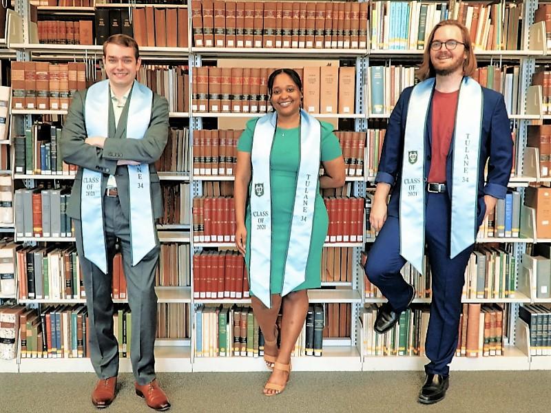 Third-year law students Brandon Sprague, Jayde Encalade and Jacob McCarty pose for photo