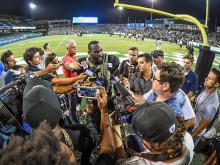 Yulman stadium was awash in black and gold as the New Orleans Saints held a training camp session on the uptown campus.