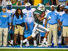 Tulane cornerback Parry Nickerson runs back an interception 96 yards for a touchdown in the first quarter of the Green Wave’s game against Southern University on Saturday (Sept. 10).