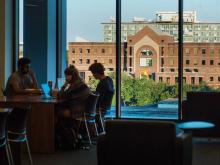 When not studying, the fifth floor of  Howard-Tilton Memorial Library offers students a great view of the A.B. Freeman School of Business and Monroe Hall. 