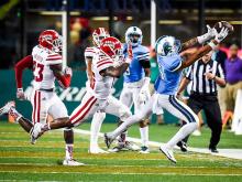 Sophomore wide receiver Terren Encalade stretches for a ball during Tulane’s four-overtime win against ULL on Saturday (Sept. 24).