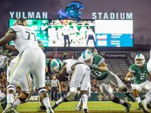 The new Angry Wave sculpture brings adds more spirit to Yulman Stadium.