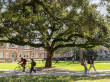 Tulane students walking on uptown campus