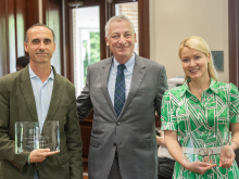 Moely Serivce Award winners Aron Culotta and Katherine Raymond with Robin Forman