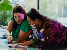 Current School of Liberal Arts senior Isabell Peccia working with Jillian Delos Reyes, Program Director of Commercialization at the Tulane Innovation Institute.