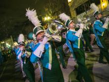 Tulane Marching Band at a nighttime parade