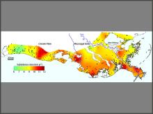 Tulane develops map showing La. sinking one-third inch per year Tulane develops map showing La. sinking one-third inch per year